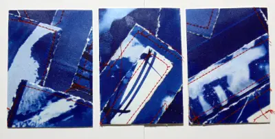 Blueprint Sewn Collage 3 Original ACEOs Cyanotype aceo art card thumbnail 4