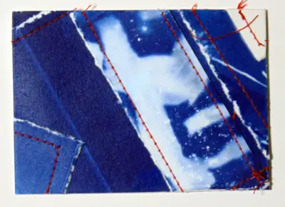 Blueprint Sewn Collage 3 Original ACEOs Cyanotype aceo art card thumbnail 3