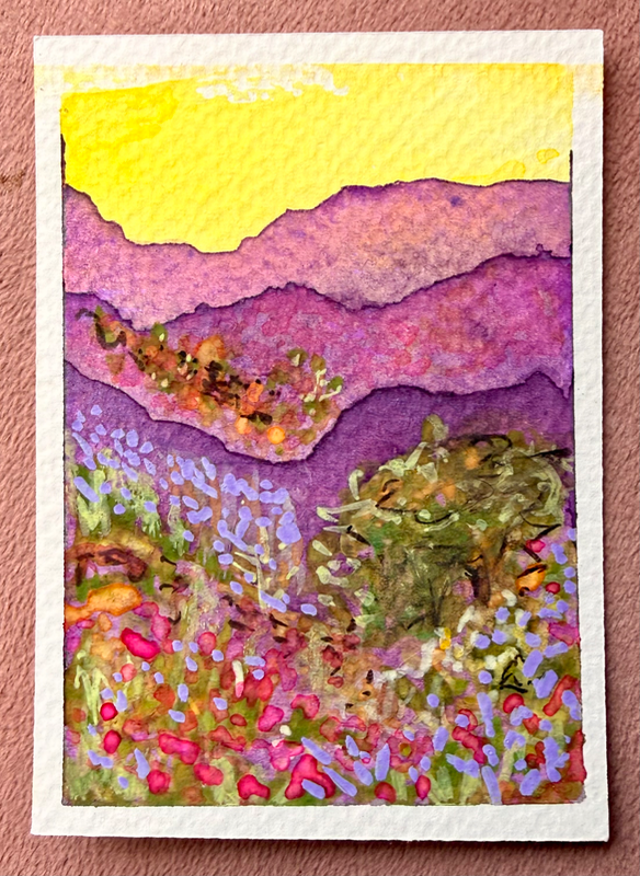 Lavender Morning Mountians aceo art card