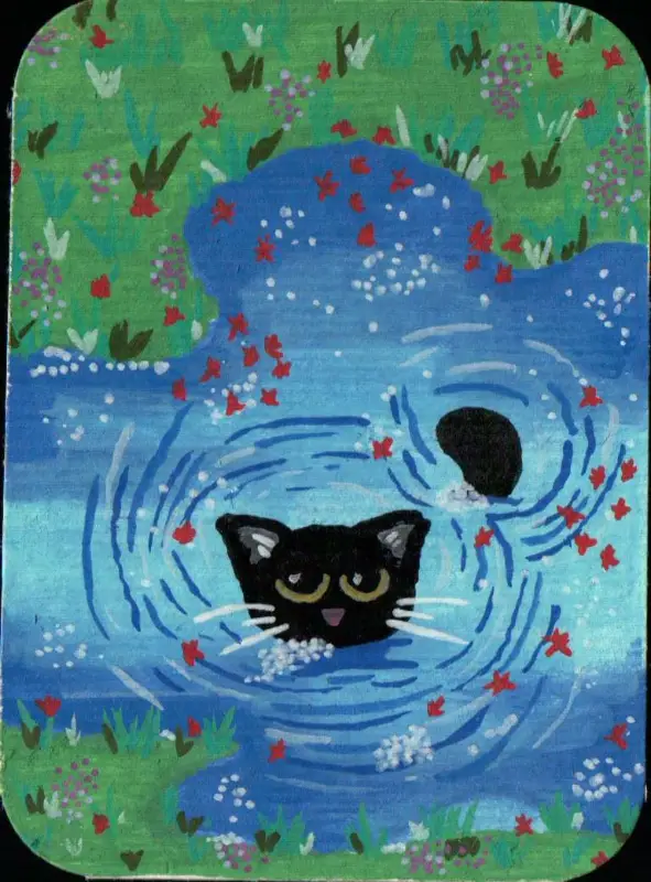 Swimming aceo art card