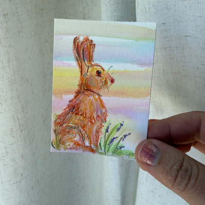 Pastel Bunny aceo art card thumbnail 2