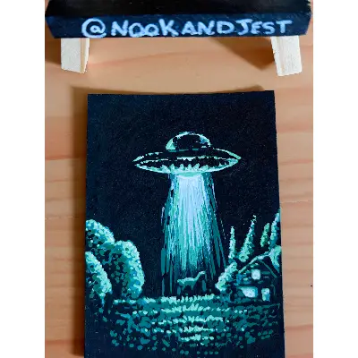 U.F.C. (Unidentified Flying Cat) aceo art card thumbnail 2