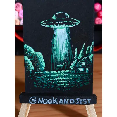 U.F.C. (Unidentified Flying Cat) aceo art card thumbnail 1