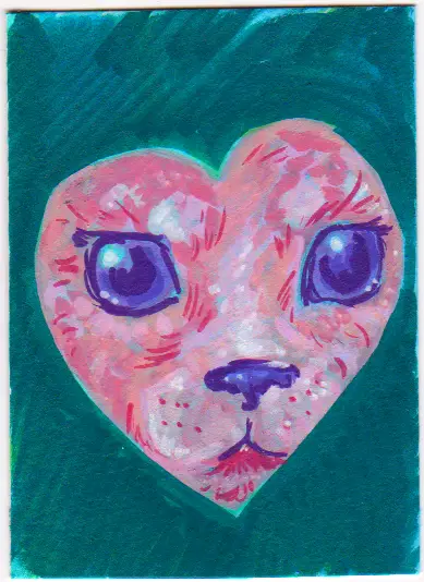 Kitty Hearts aceo art card