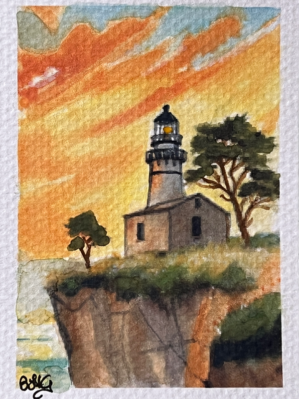 Lighthouse On The Cliff aceo art card