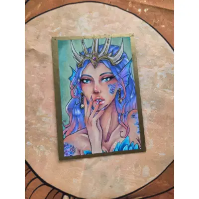 Sea Queen - Original ACEO - Ancient Queen Series aceo art card thumbnail 1