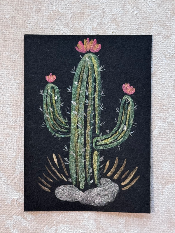 Metallic watercolor, cactus ACEO aceo art card