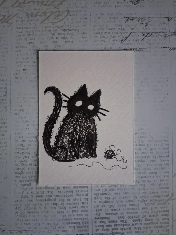 Scribble Cat aceo art card
