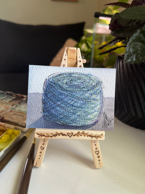 Blue Yarn Ball aceo art card