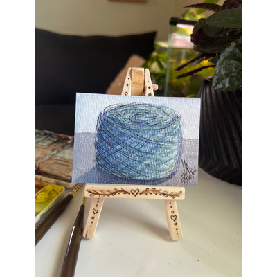 Blue Yarn Ball aceo art card thumbnail 1