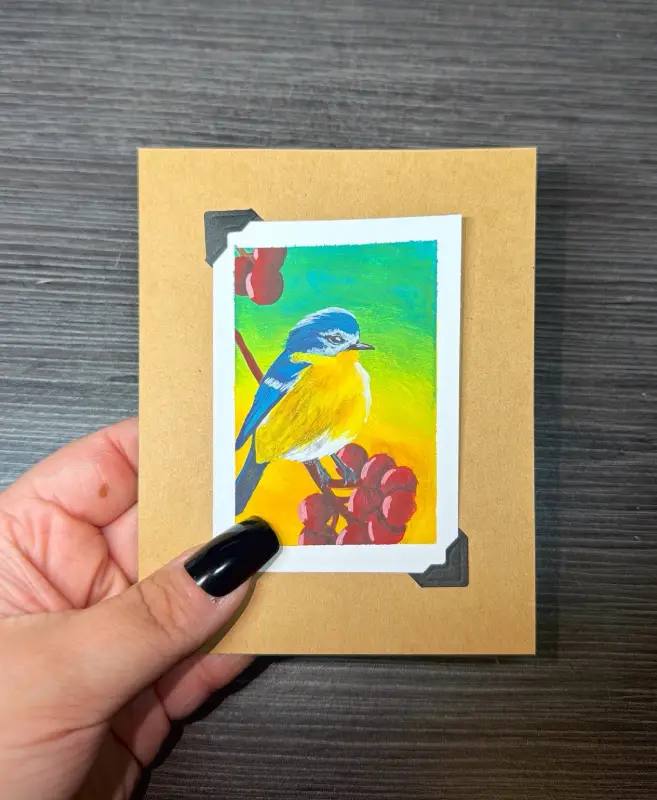 ACEO Original Acrylic Painting Bird Series by Emily aceo art card