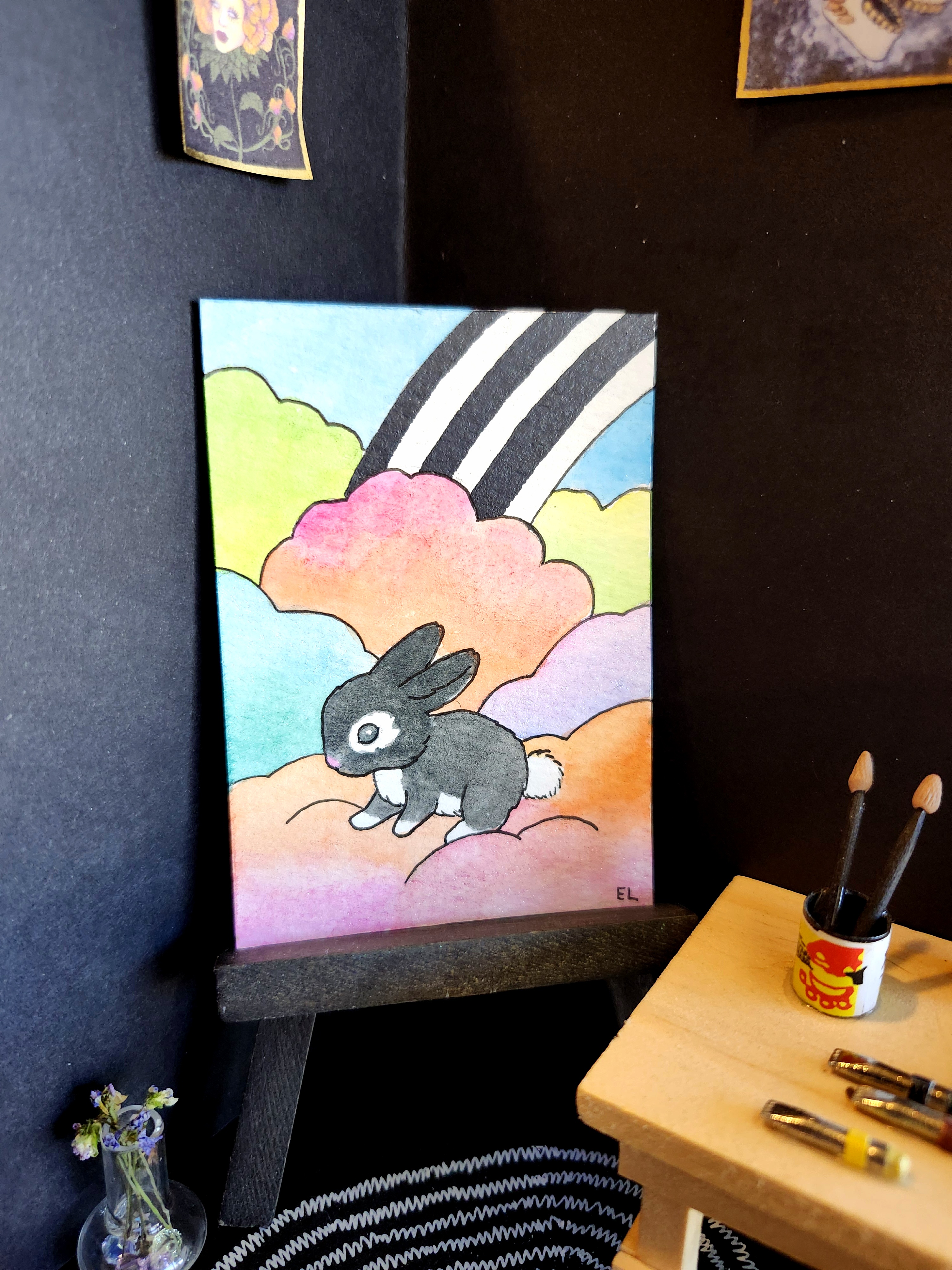 Bunny aceo art card thumbnail 1
