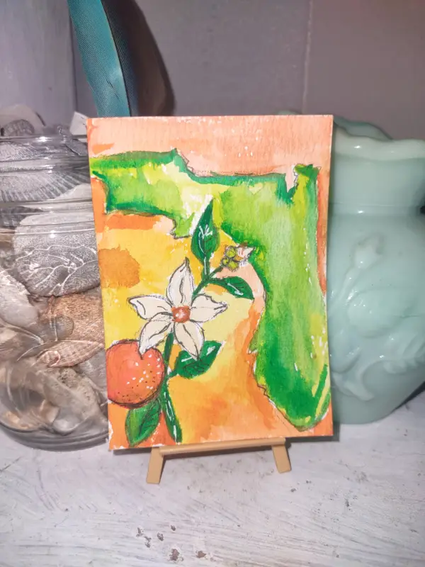 ACEO Original Artwork Florida State Flower, watercolors, oranges aceo art card