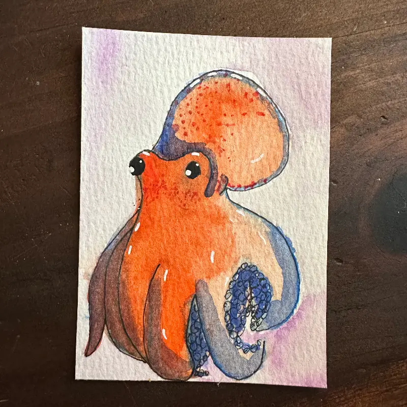 Orange Octopus aceo art card