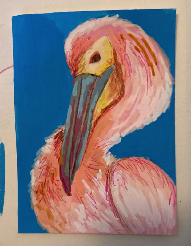 Pink Pelican aceo art card