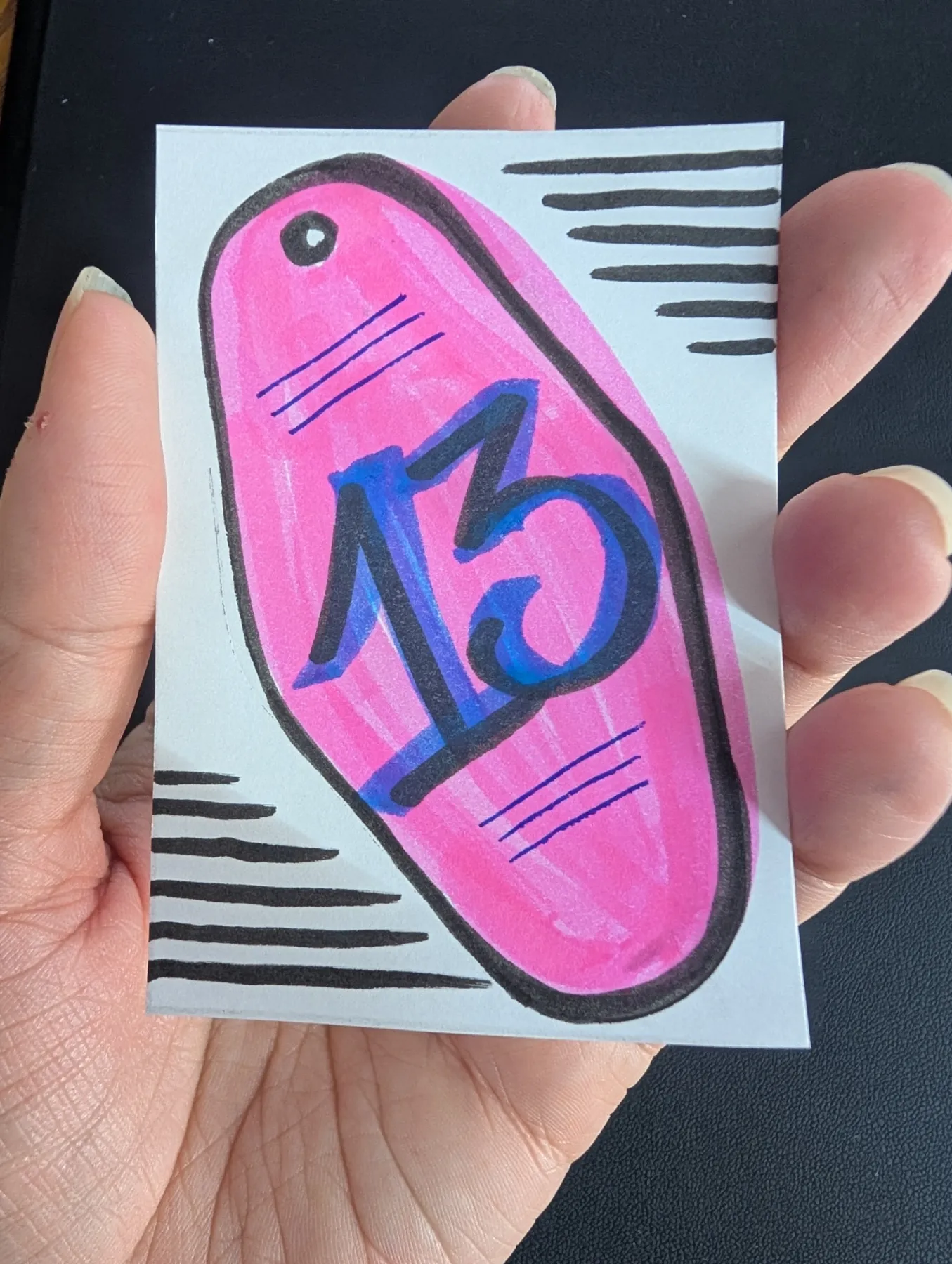 Lucky Number 13 - Office Supply Series aceo art card