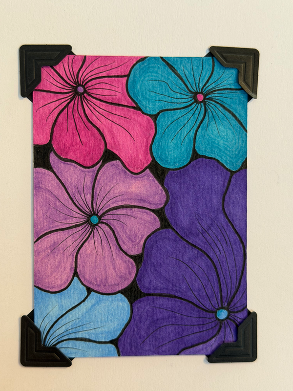 Original  “Berry Bloom”  ACEO ATC Mini Funky Doodle OOAK aceo art card