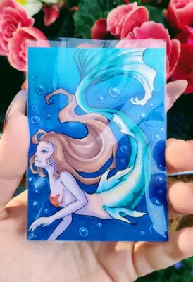 Whisper Beneath the Waves - Original Mermaid ACEO aceo art card thumbnail 3