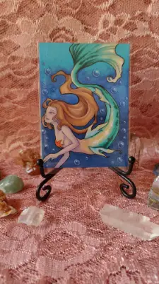 Whisper Beneath the Waves - Original Mermaid ACEO aceo art card thumbnail 1