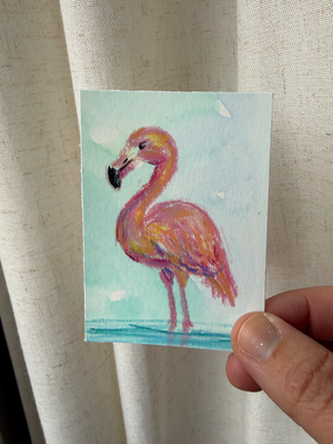Pastel Flamingo aceo art card thumbnail 2