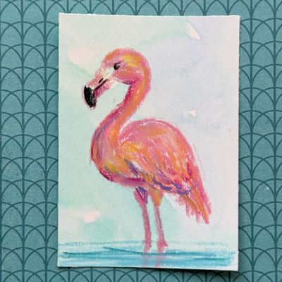 Pastel Flamingo aceo art card thumbnail 1