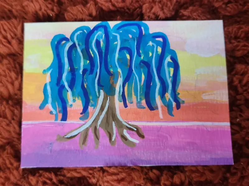 Under the Weeping Willow aceo art card