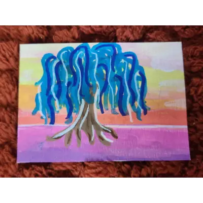 Under the Weeping Willow aceo art card thumbnail 1