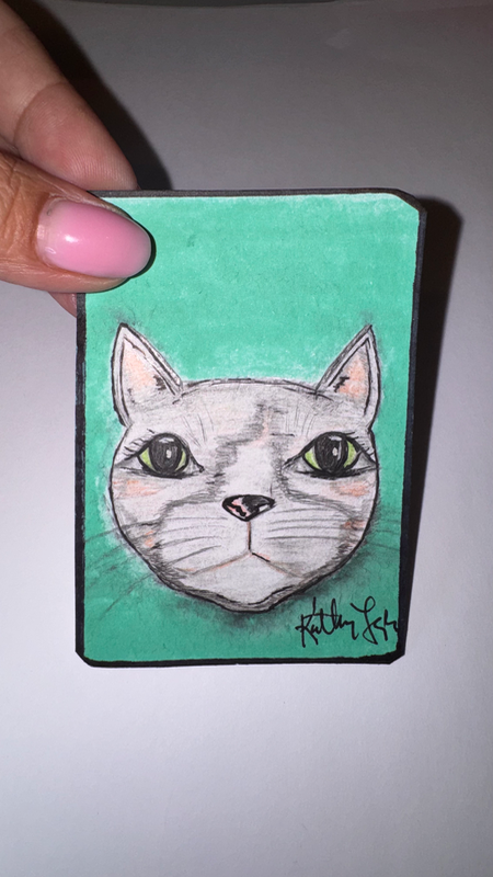 Kiko The Grey Calico Cat aceo art card