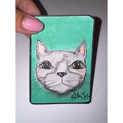 Kiko The Grey Calico Cat aceo art card thumbnail 1