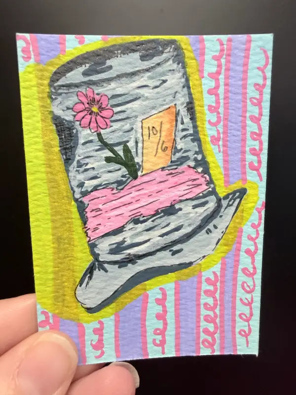 A Mad Hat Whimsical Hatter Hat aceo art card