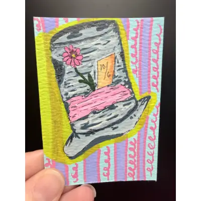A Mad Hat Whimsical Hatter Hat aceo art card thumbnail 1