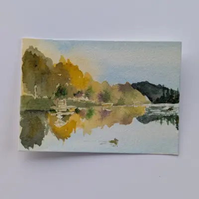 Cheadle Lake Reflection aceo art card thumbnail 1