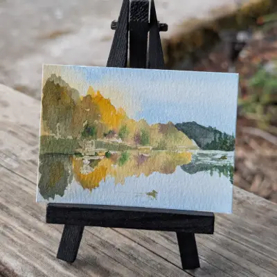Cheadle Lake Reflection aceo art card thumbnail 2