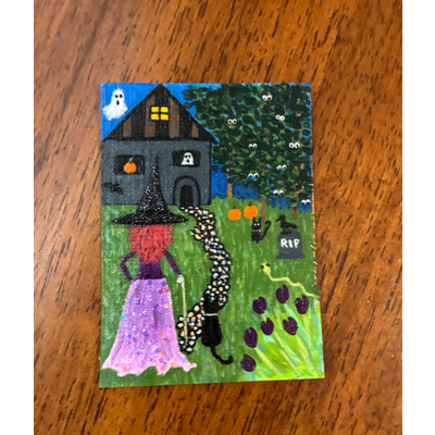 Witchy Way & The Eyeball Woods aceo art card thumbnail 1