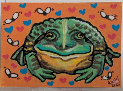 American Bull Frog Snack Time aceo art card thumbnail 1