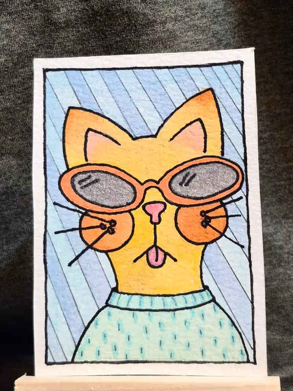 Cool Cat no5 aceo art card