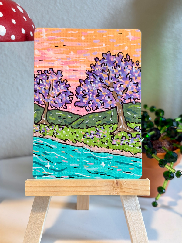 Purple Trees by the River aceo art card