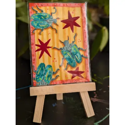 Beetles in Blue aceo art card thumbnail 2