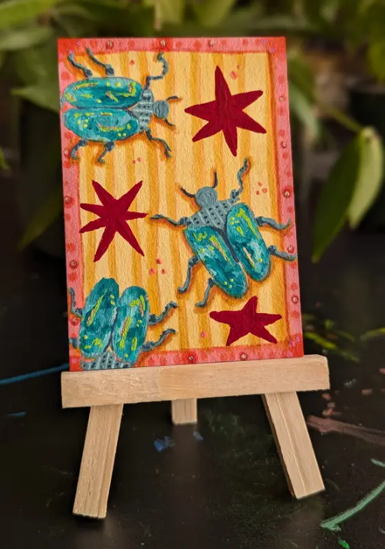 Beetles in Blue aceo art card