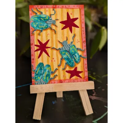 Beetles in Blue aceo art card thumbnail 1