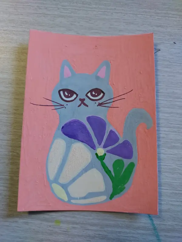 Folk Kitty aceo art card