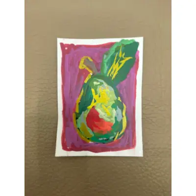 Abstract Pear ACEO | Original Art Card Painted Gold Accent Botanical Fruit aceo art card thumbnail 5