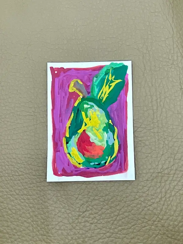 Abstract Pear ACEO | Original Art Card Painted Gold Accent Botanical Fruit aceo art card