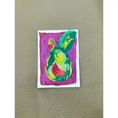 Abstract Pear ACEO | Original Art Card Painted Gold Accent Botanical Fruit aceo art card thumbnail 1