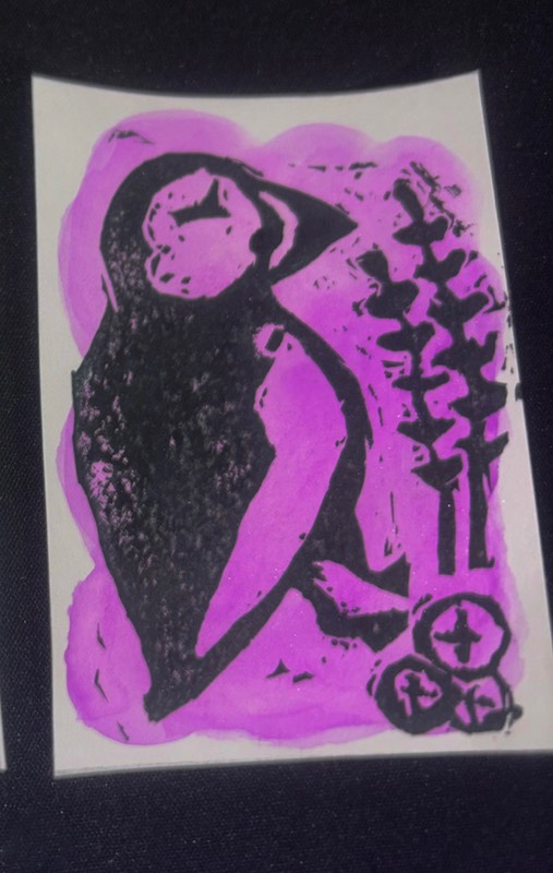 ACEO, Puffin, Lupine, & Blueberries aceo art card