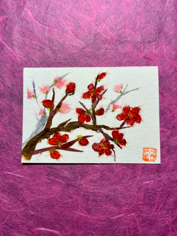 Plum blooms- Japanese Washi art aceo art card