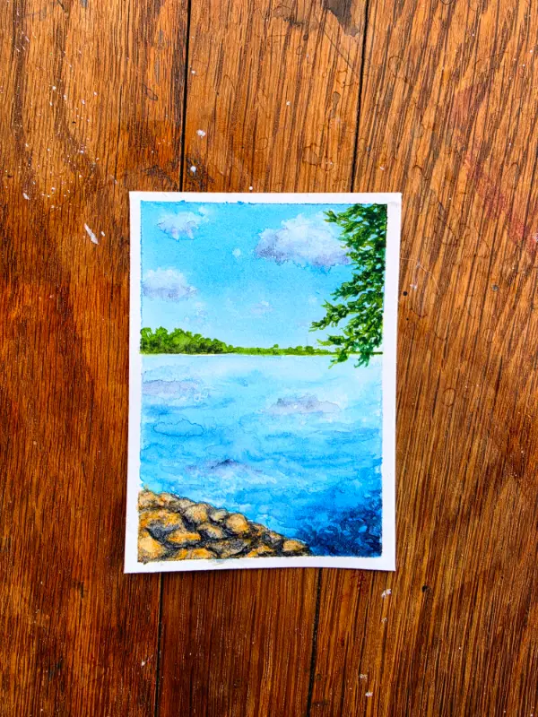 Rocky Lakeshore aceo art card