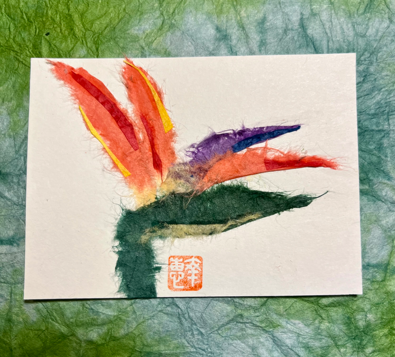 Japanese Washi art - bird of paradise aceo art card