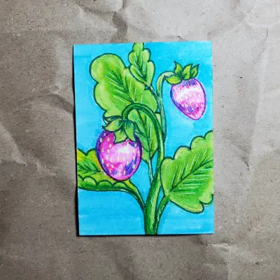 Strawberry Stem aceo art card thumbnail 2