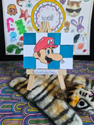 "Geometric Plumber" Fan Art, Video Game aceo art card thumbnail 1